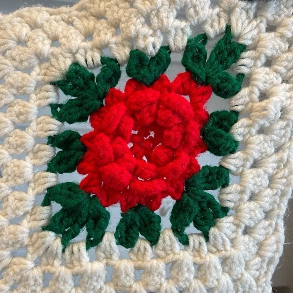 Handmade Crochet 3-D Flower Throw Blanket